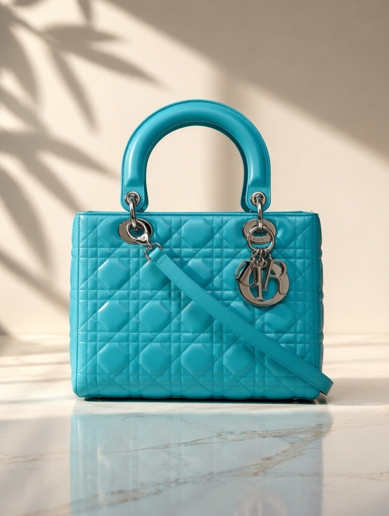Dior Handbags - Authentic Dior Lady Dior Turquoise Cannage Leather Medium Bag